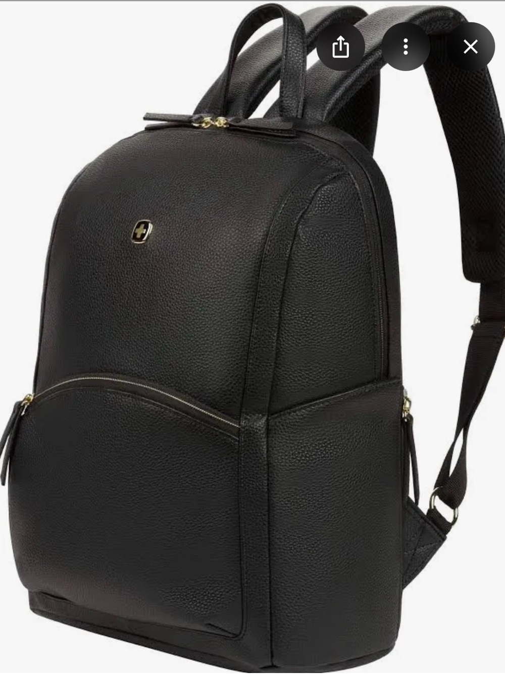 SwissGear Black Pebbled Leather-Style Backpack with Gold Accents